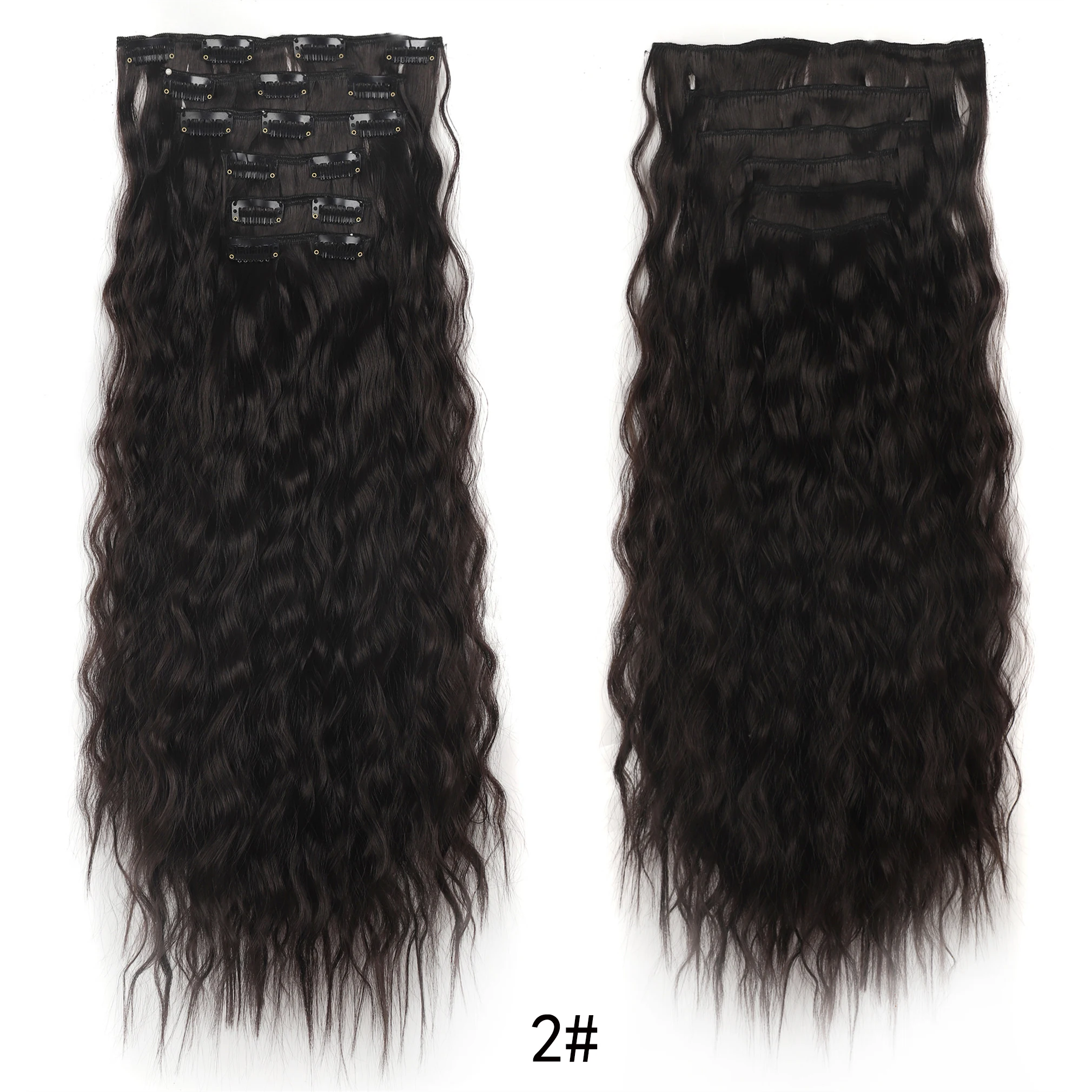 Extensiones de Cabello con Clip para mujer y niña, Conjunto de 6 piezas, rizado, 20 pulgadas, largo, sintético, estilo ondulado de maíz negro Natural