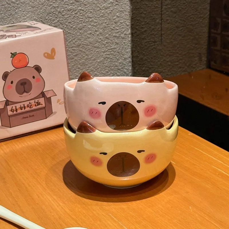 5-inch Creative Kapibala Ceramic Bowl, Home Kitchen Tableware, Suitable for Soup, Noodles, Rice, Salad, Cartoon Snack Bowl