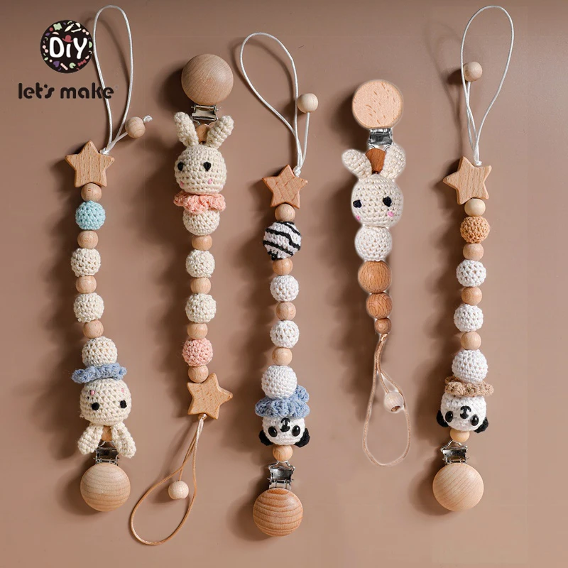 Let\'s Make 1pc Baby Pacifier Dummy Luxury Nipple Chain Soother Feeder Pacifier Silicone Crochet Beads Panda Rabbit Food Grade