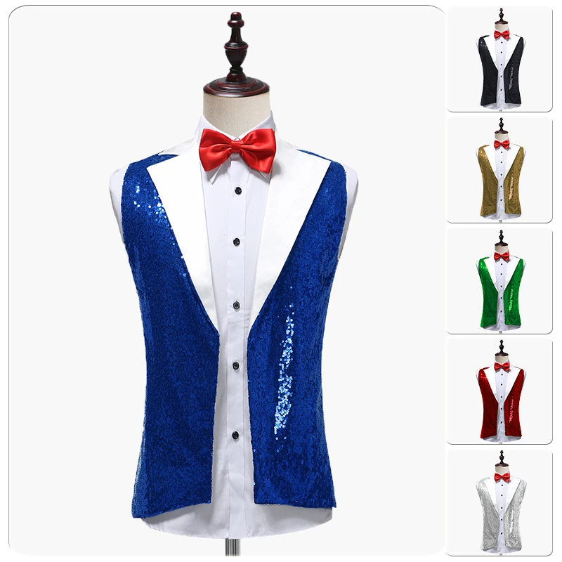 Men's Notch lapel Suit Waistcoat Color Sequins Vest Tux Party Show Waistcoat tinsel Waistcoat Vest Slim Fit  Wedding Party  Vest