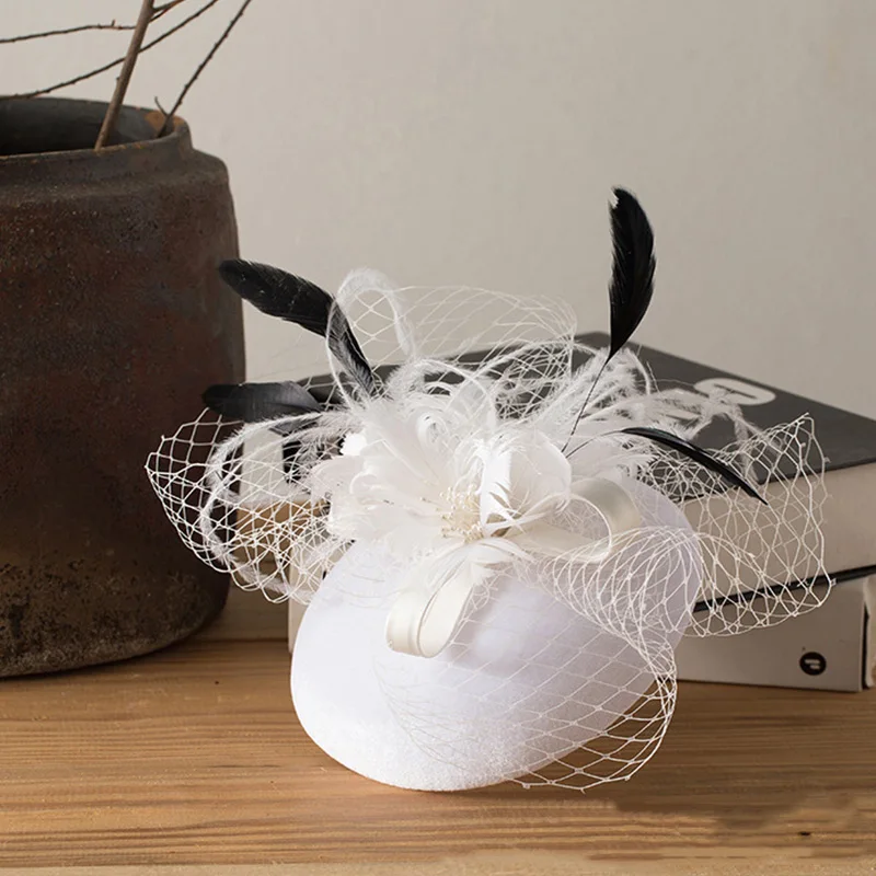 Large Mesh Women Hats Feather Top Hats Hairpin Floral Hair Fascinator Hats Headband Luxury Hair Accessories Fashion Fedoras