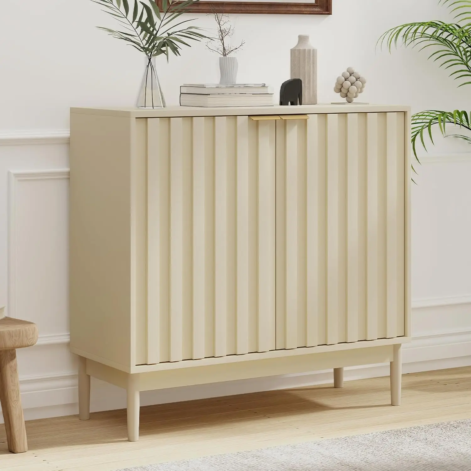 

Fluted Sideboard with Storage, Buffet Cabinet Sideborad with Door, Kitchen Buffet Storage Accent Cabinets with Adjustabl