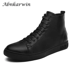 Mens Leather Sneakers Black High Top Men Shoes Casual Autumn Winter Ankle Zapatos De Hombre Casuales Cuero Hip Hop Shoes Size 48