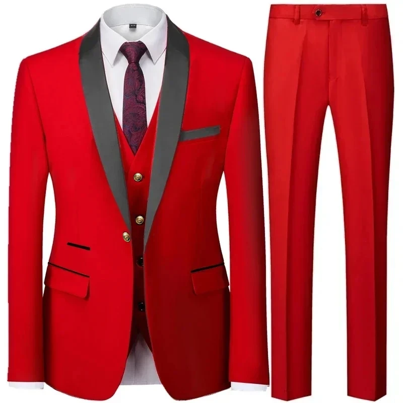 Suit Coat Pants Vest 3 Pcs Set / 2023 Fashion Men\'s Casual Boutique Business Wedding Groom Dress Blazers Jacket Trousers