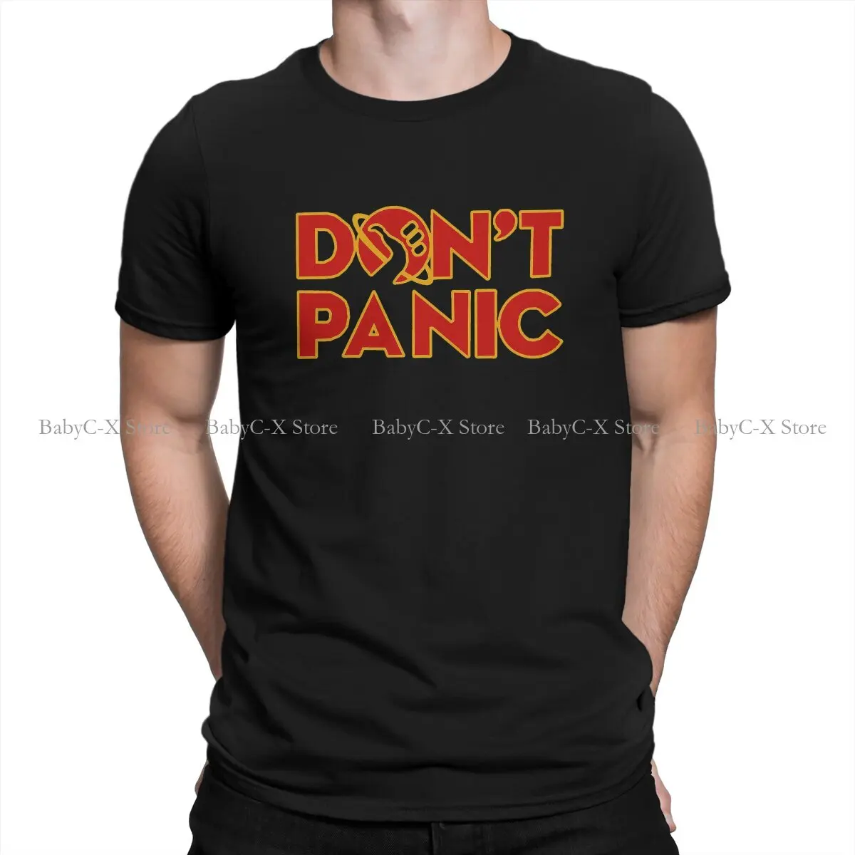 The Hitchhiker's Guide to the Galaxy Polyester TShirts Don't Panic Distinctive Men's T Shirt Hipster Clothing 6XL