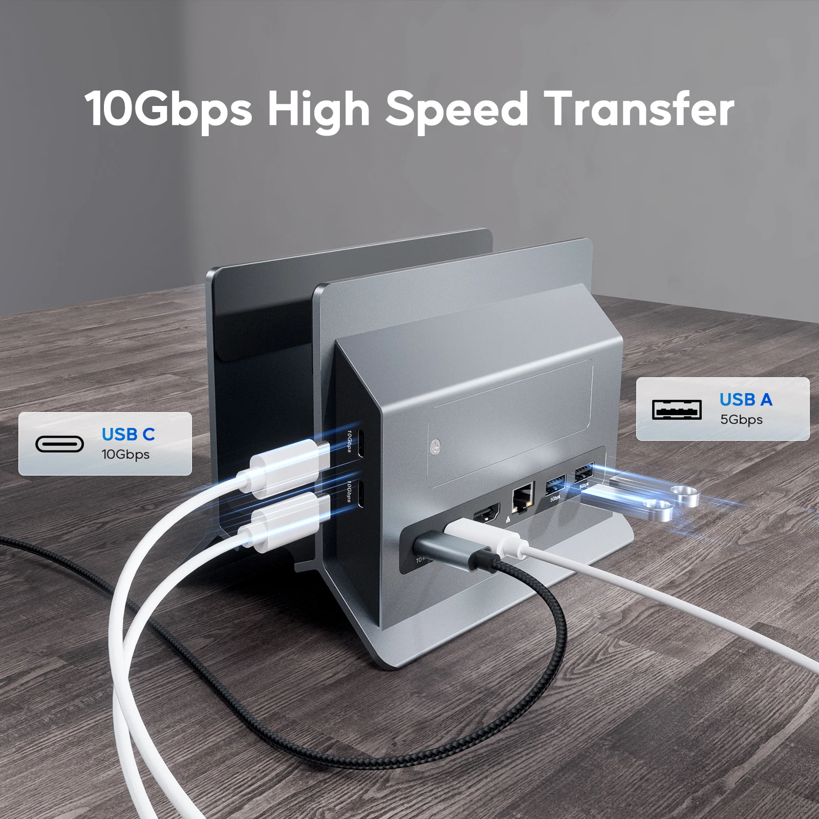 M.2 SSD 확장, HD 4K, RJ45, USB-C, 모든 기능을 갖춘 Type-C 노트북을 위한 USB-A 2개를 갖춘 PULWTOP 수직형 노트북 도킹 스테이션