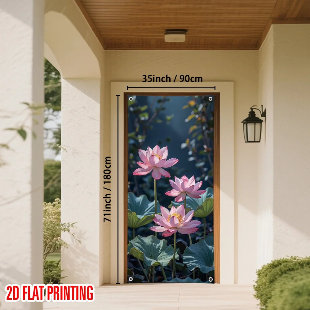 Elegant Lotus Flower Door Curtain Screen Polyester Tropical Floral Art Panel for Home Decor Living Room Bathroom Indoor Room Div