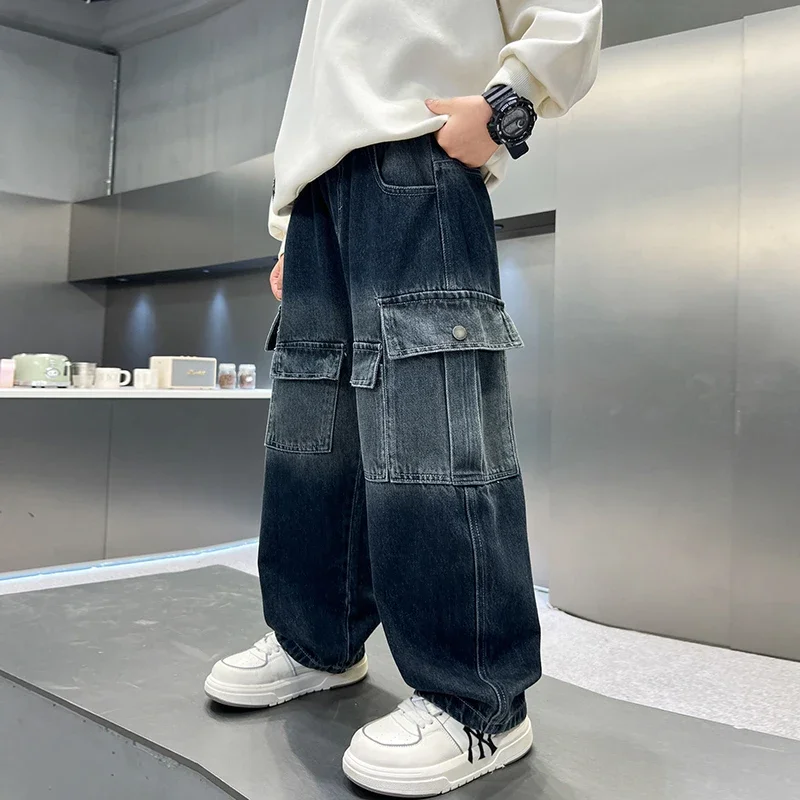 

2025NewNew 2025 Boys' Casual Korean Style Autumn and Winter Loose Simple Denim Jeans High Quality.4-15year