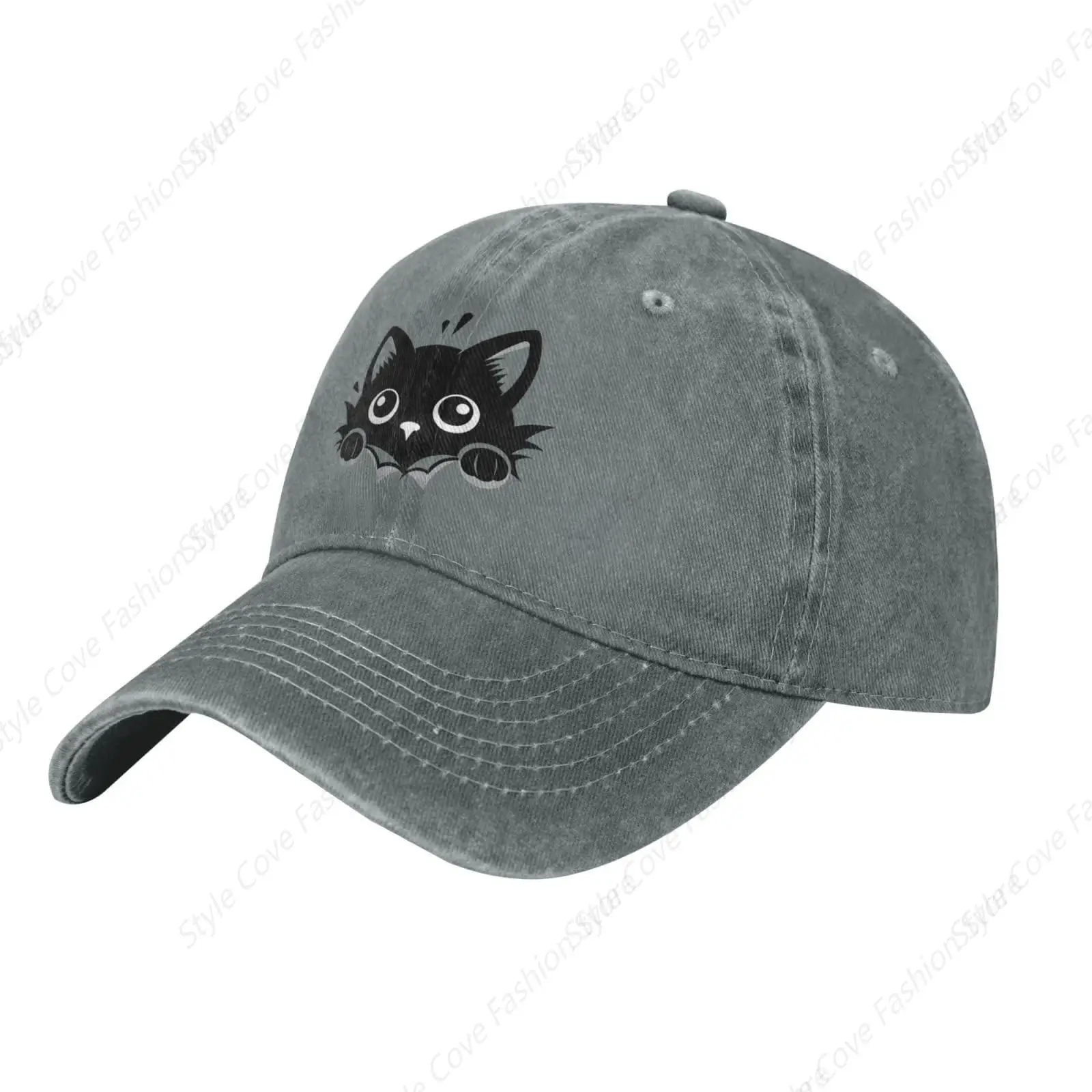 Lustige schwarze Katze spähen Baseball kappe verstellbare gewaschene LKW-Hut klassische Vintage Hut Outdoor-Sport kappe Erwachsenen Sonnenschutz hut