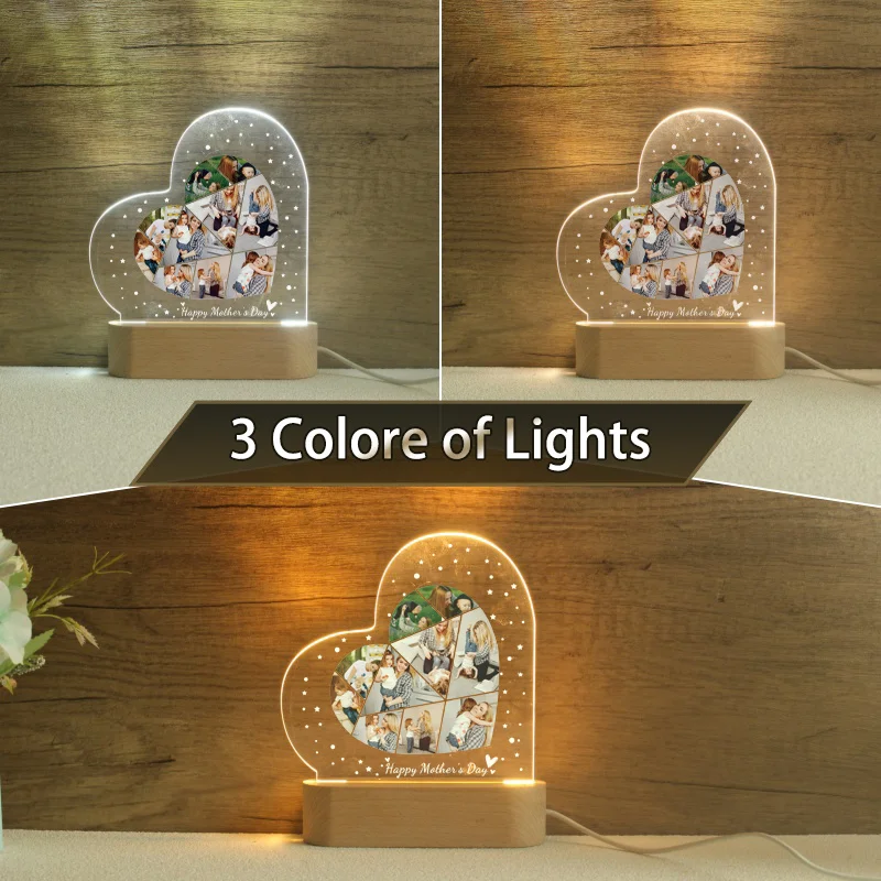 Personalized Heart Shaped Photo Night Light,Custom Photo Collage Lamp,Gift for Mom,Photo Lamp, Photo Collage Gift