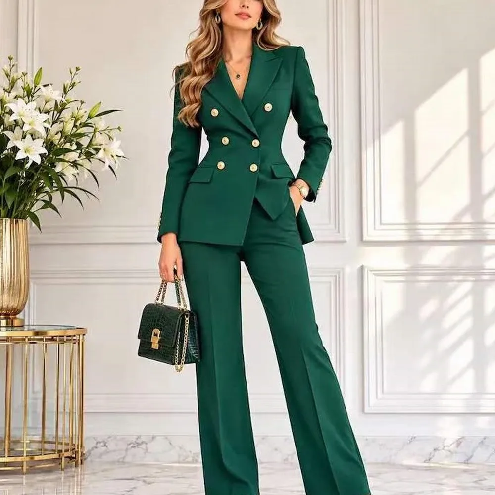 Green New Formal Business Women Suit Wedding Party Prom Ladies Mother Girl Tuxedos Costume 2 Piece Set Jacket Pants
