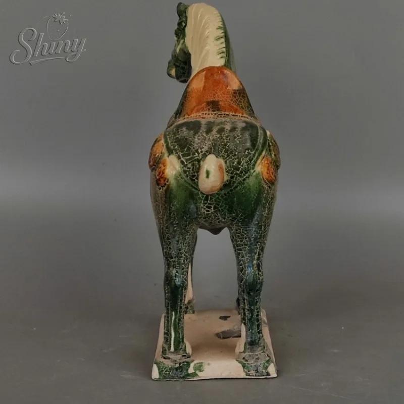 Tang Sancai Green-Glazed Warhorse Antique-Style Excavated Ancient Porcelain Antique Collectible Get