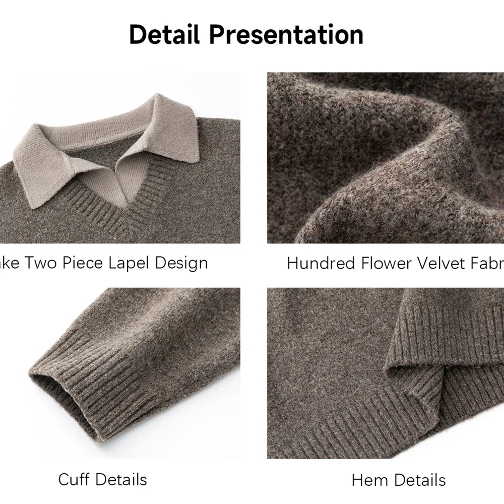 TFETTERS 2026 Vintage Old Money Style Men Knitted Sweater Effortless Chic Long Sleeve Tops Fake Two-Piece Baggy Sweaters for Men