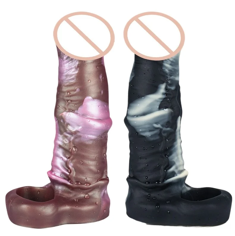 Horse penis condom Super Realistic Penis Sleeve Reusable Extender Condom Male Enlargement Delay Penis Cocks Cover mixed colors
