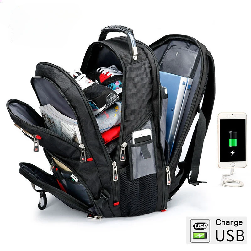 Swiss-mochila multifuncional duradera para ordenador portátil, bolsa de viaje grande, bolsa para libros universitarios, puerto de carga USB,