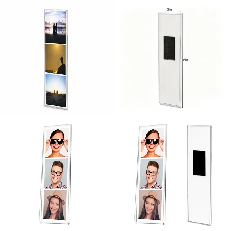 for Transparent Acrylic Vertical 3 Slot Photo Frame Magnetic Backplane Long Picture Rack  Family Portrait Wall Decoration