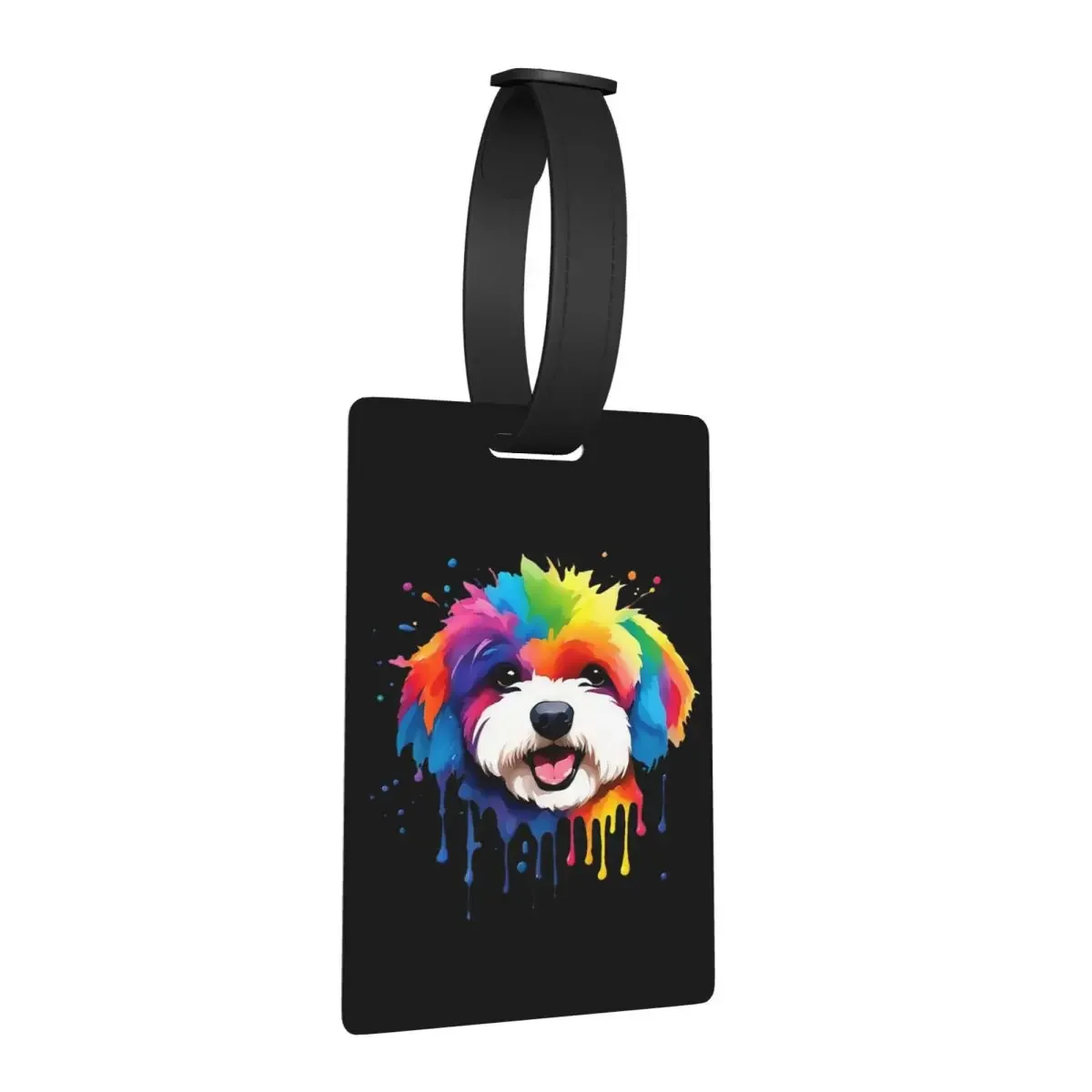 

Vibrant Rainbow Bichon Frise Dog Portrait Luggage Tags Suitcase Travel Cute Baggage Boarding Tag Label Holder ID Name Address