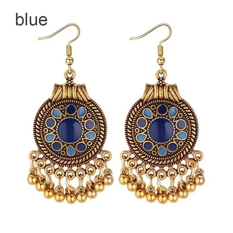 Delysia King Women Retro National Style Round Metal Ball Fringe Earrings Personality Geometric Tassels Dangle Earring