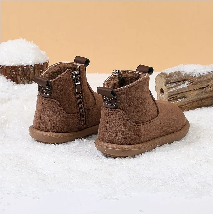 어린이를위한 Nubuck Vamp 부츠 소녀 영국 스타일 겨울 신발 소년을위한 유행 크기 지퍼 스웨이드 키즈 부츠 컴포트