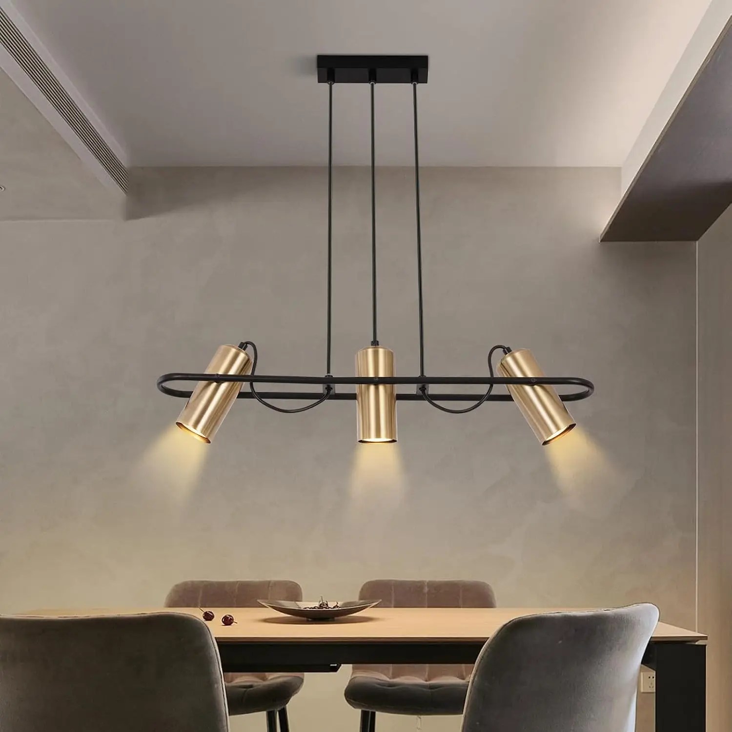 Pendelleuchte Esstisch Hängelampe Vintage - 3 Flammig Esszimmerlampe Gold Hängeleuchte Industrial GU10 Esstischlampe Küchenlampe Hängend Wohnzimmer für Esszimmer Küche Bar - Ohne Leuchtmittel
