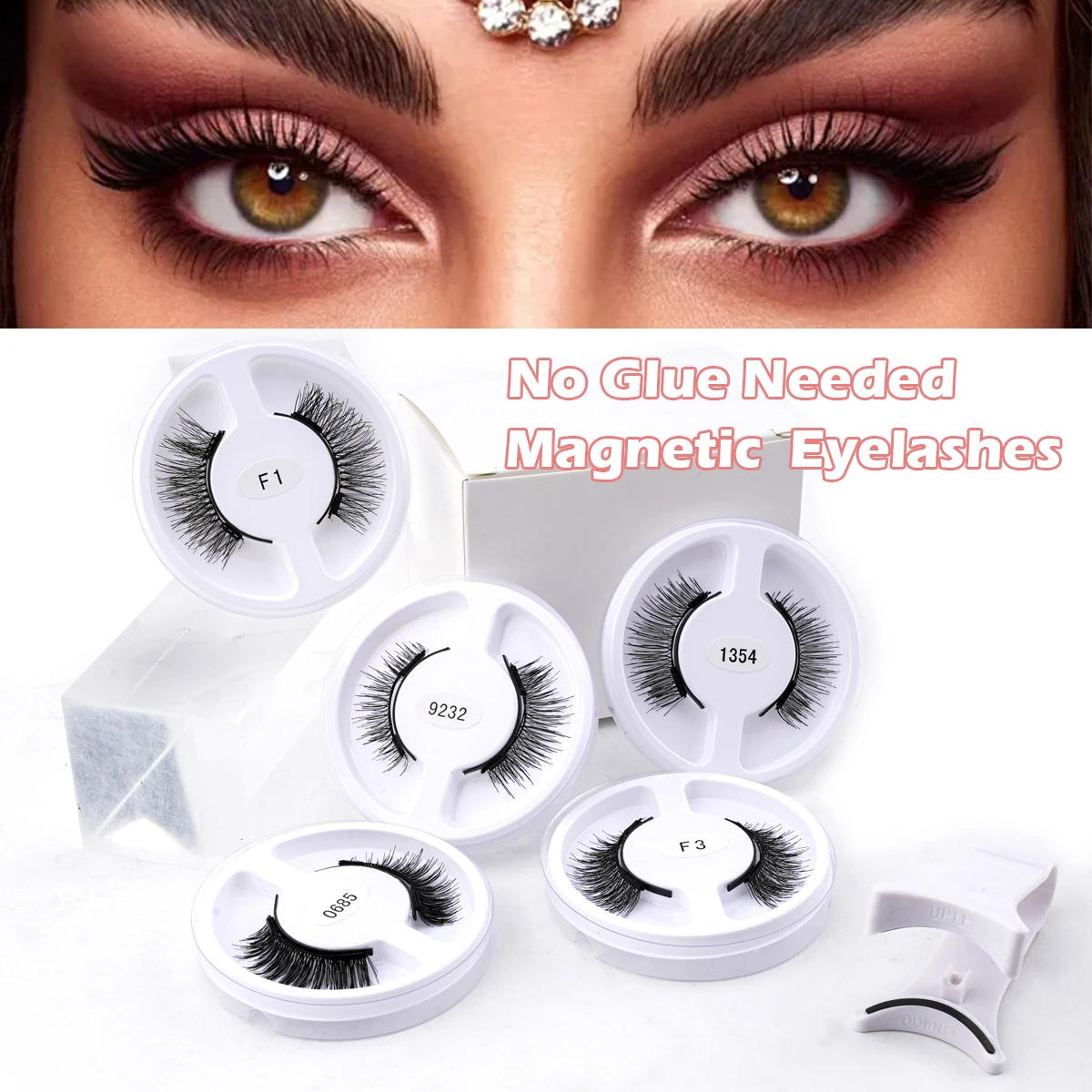 Magnetic Eyelashes Set with Tweezers 5 Pairs Reusable Easy to Use No Glue Magnetic False Eyelashes Curly Lashes Extension Makeup