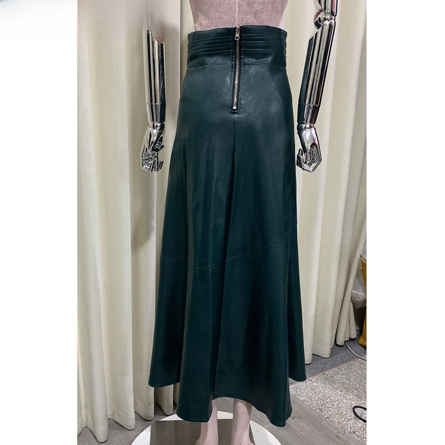 Nerazzurri High Waist A-Line PU Leather Skirt Long Half-length Women's Fashion Casual Non-fading with Inner