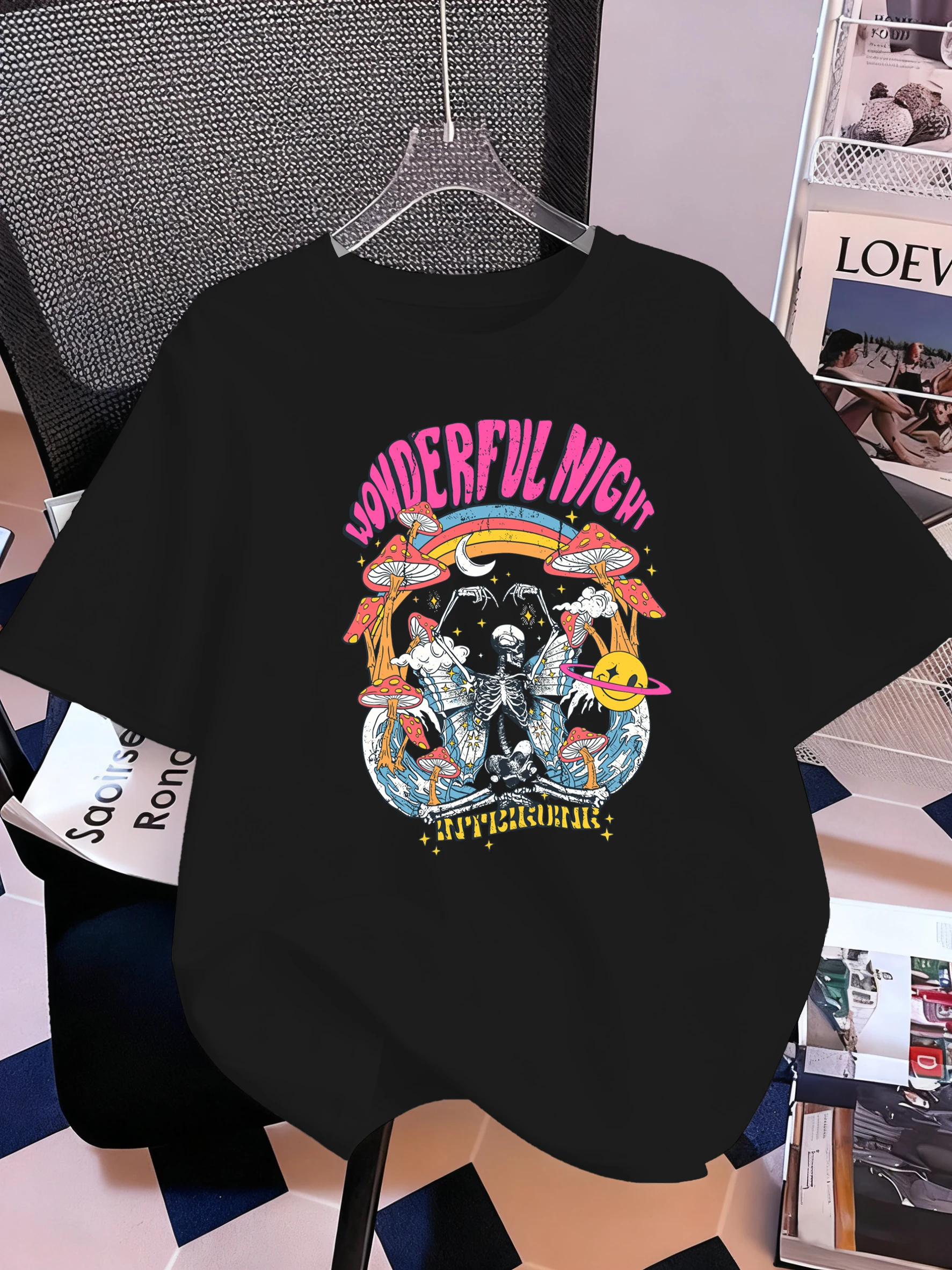 Meravigliosa notte scheletro farfalla onda stampa T-shirt da donna casual manica corta in cotone allentato abbigliamento sportivo estate O-Collo T-shirt