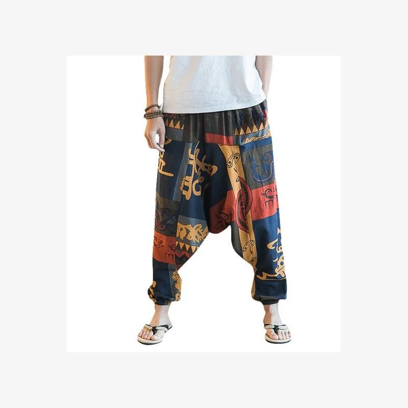 Pantalones Harem de Algodón y Lino Holgados Estilo Hip Hop Aladdin Hmong para Hombre, Pantalones Casuales Ajustados con Cierre y Cintura Media, Pantalones Largos