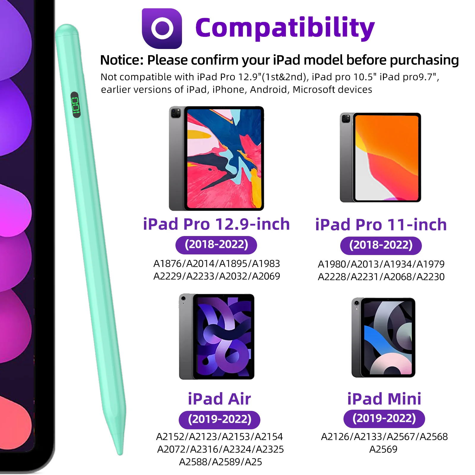 For Apple Pencil 2 iPad Pen Palm Rejection Stylus for iPad Pro Mini 6 Air for Apple Pen iPad Pencil With Digital Power Display