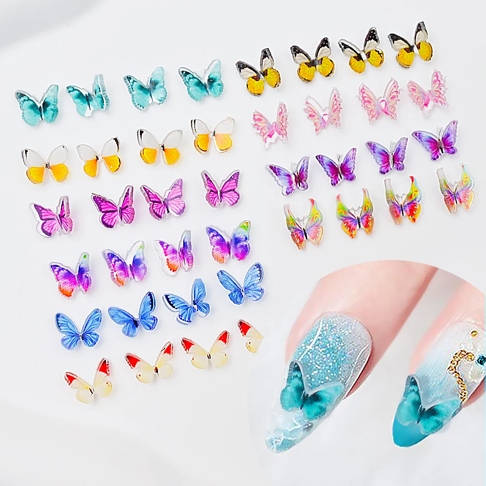 

20Pcs Colorful Acrylic Butterfly Nail Art Rhinestone 3D Crystal Butterflies Charms Jewelry Press on Nails Manicure Decoration &J