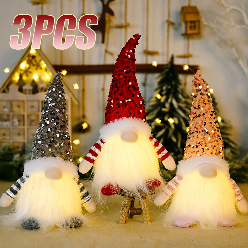 Christmas Dwarf Christmas Sequins with Lights Cute Doll Glowing Faceless Doll Decoration Christmas Table Decoration