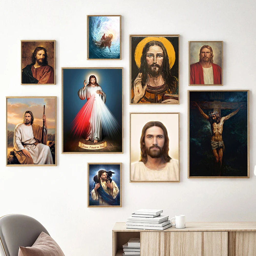 

West Retro Myth Religion Belief Poster Print Jesus Figure Wall Canvas Painting Cross Christianity Theology Art Room Home Decor