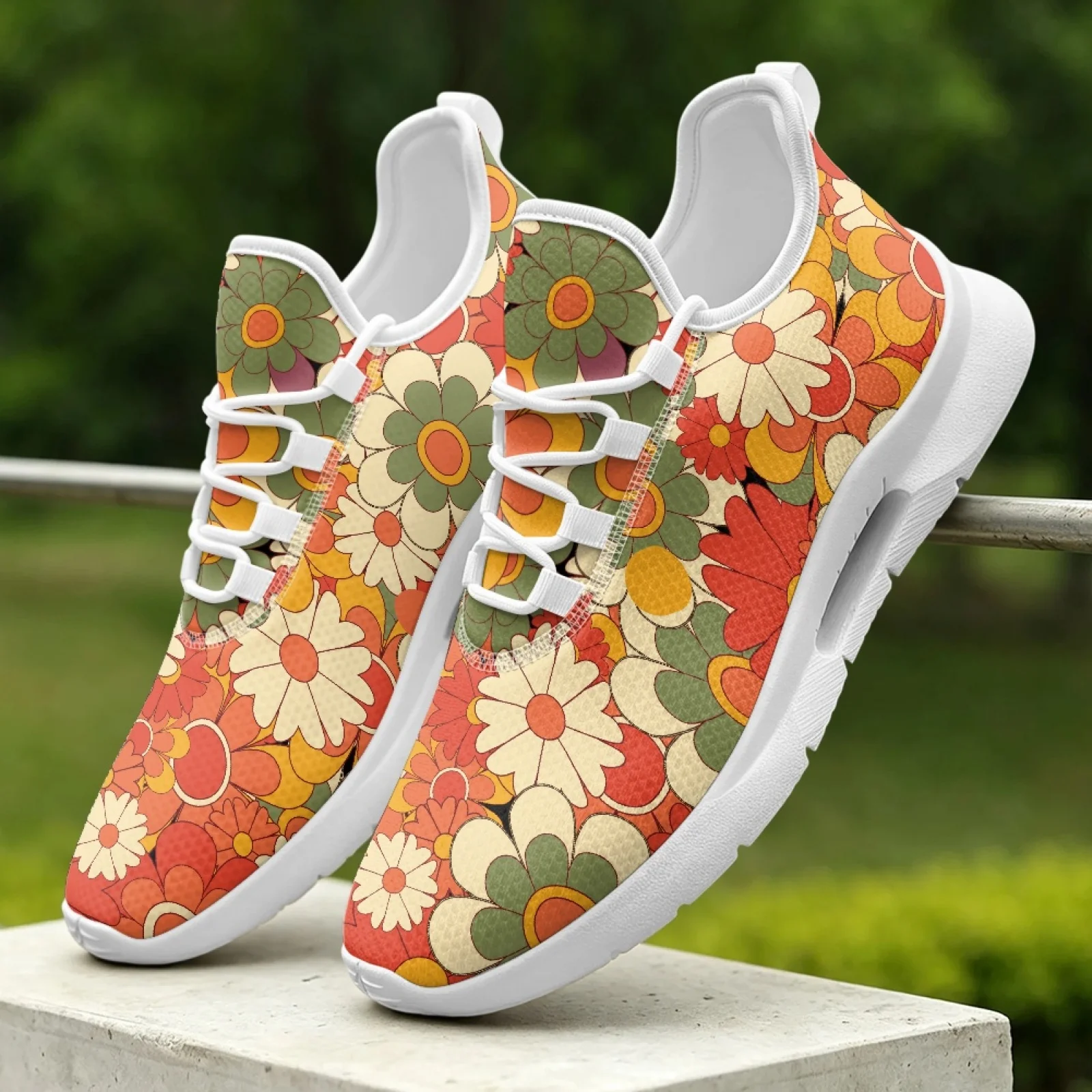 XIXIRIMIDO Women's Lace-up Casual Shoe Nurse Shoes Women's Sandals Men's Sneakers and Casual Shoes Tenis Feminino Hippie Flower