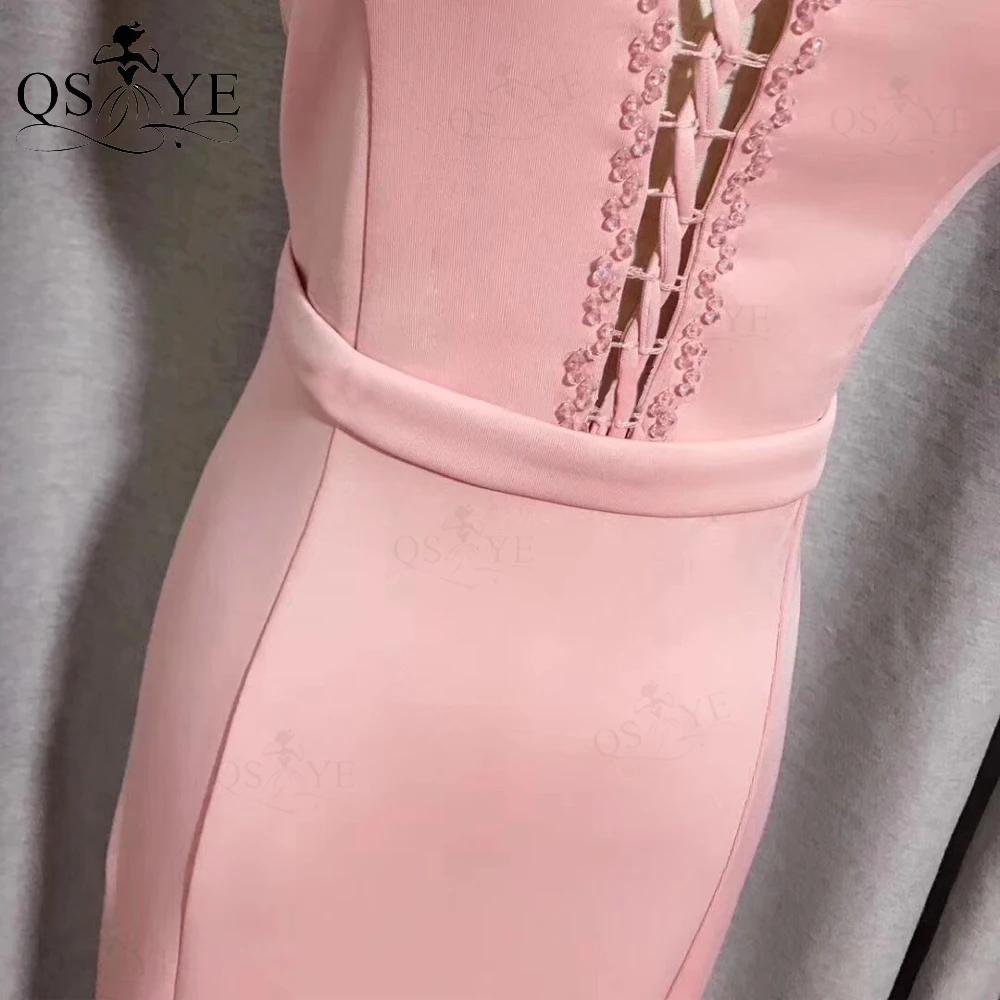 QSYYE abiti da sera rosa abito da sera lungo elastico cintura aderente abito da sera sirena scollo a V abito formale disponibile pronto per la spedizione