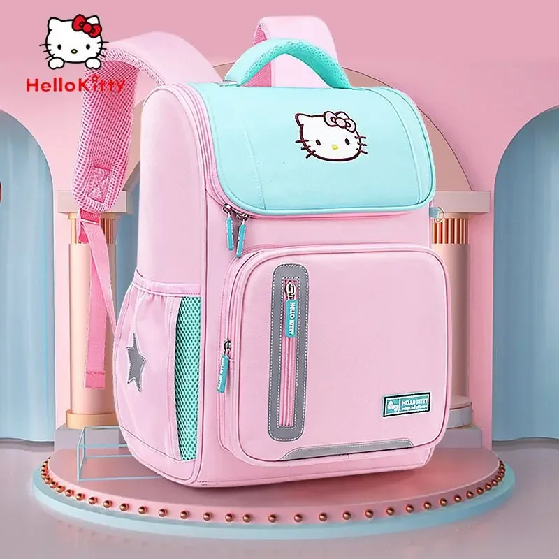 Sanurgente-Cartable étudiant Hello Kitty, sac à dos décontracté pour enfants, coussin initié, dessin animé mignon et léger, grande capacité, nouveau