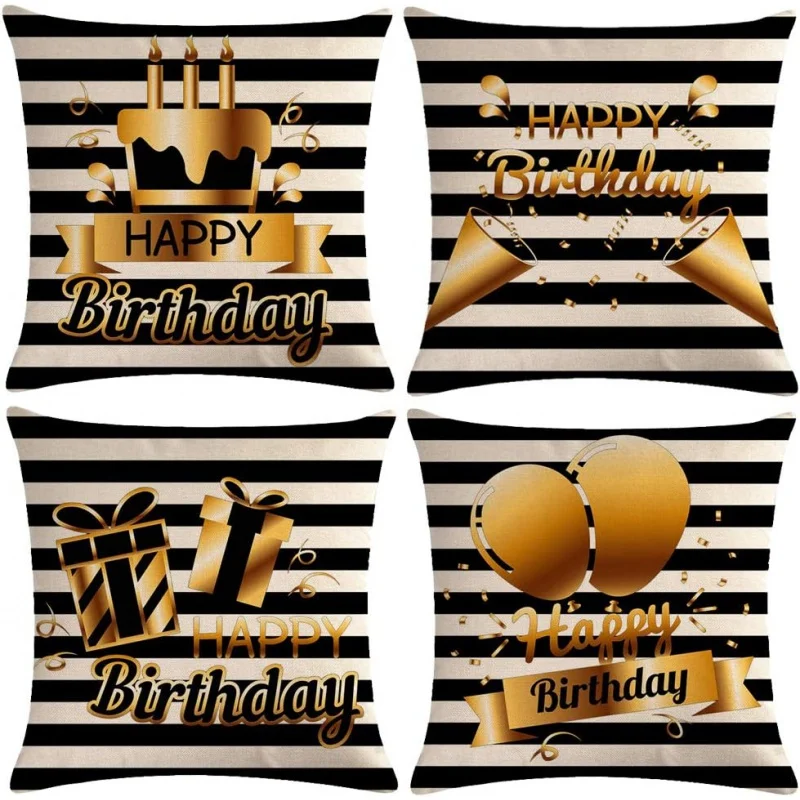 4-piece Happy Birthday Pillowcase Pattern Home Decoration Square Cushion Cover 18 X 18 inches