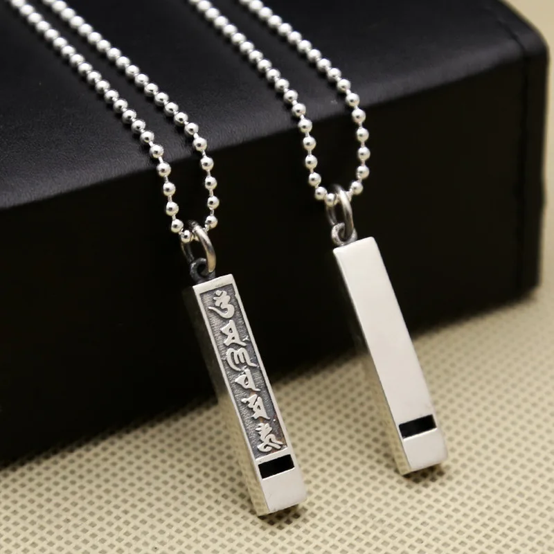 S925 Fashion With Six-Character Mantra, Smooth Whistle Pendant Men And Women, Thai Silver