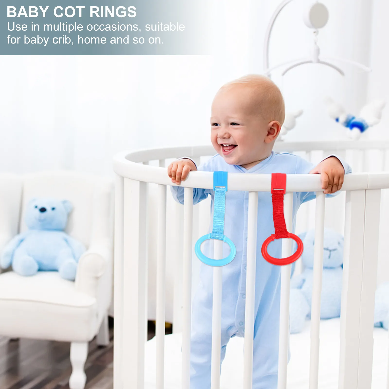 4Pcs Baby Crib Hand Pull Rings Infant Stand Up Support Rings Nursery Cot Learning Tool Portable Baby Pull Ring