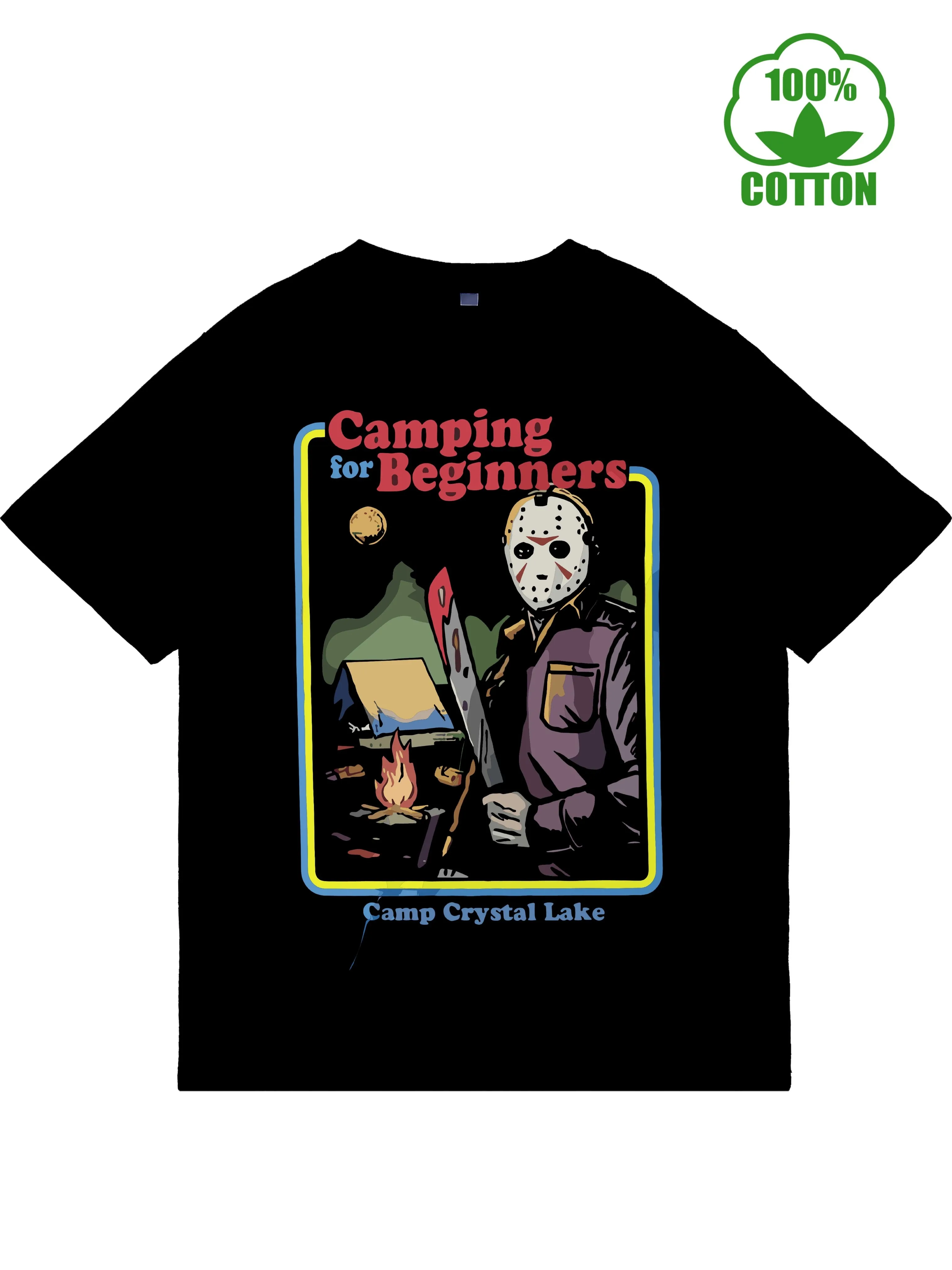 

Camping Jason Voorhees T-Shirt - 180gsm Cotton, Crystal Lake Horror Fan Tee