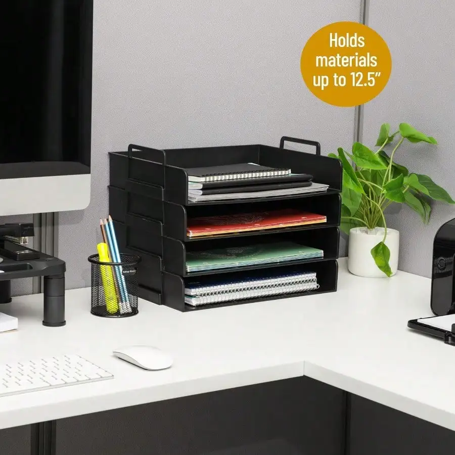 

File TraysStackable Paper Tray Desktop Organizer File Storage Office Plastic 13.75" L X 10" W X 10.75" H 4 Pcs. BlackFile Trays