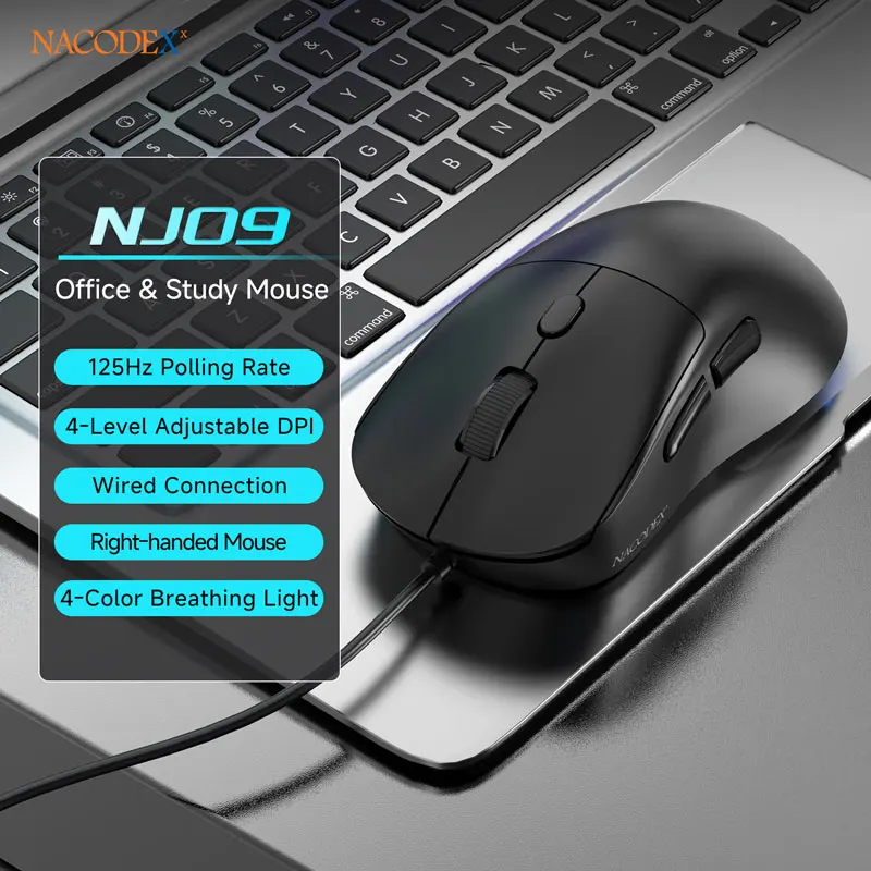 Ajazz NJ09 Asymmetrische rechthandige bedrade gamingmuis Hoge prestatiesensor DPI8000 Plug-and-play studenten- en kantoormuis