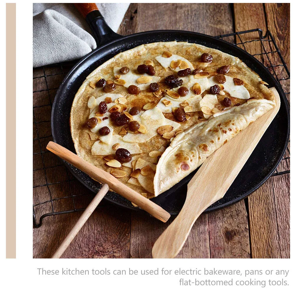 

1 Set Of Wooden Crepe Spreader Spatula Rake Pancake Cooking Utensils Kitchen Making Tool Practical Non-Stick Easy Grip For Home