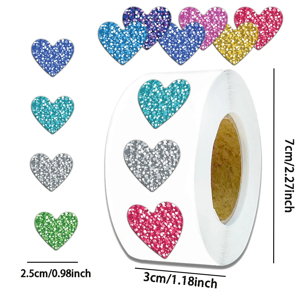 500PCS strass Peach Heart Pattern oro rosa Multi Color Heart Sticker cellulare ornamento lucido fai da te