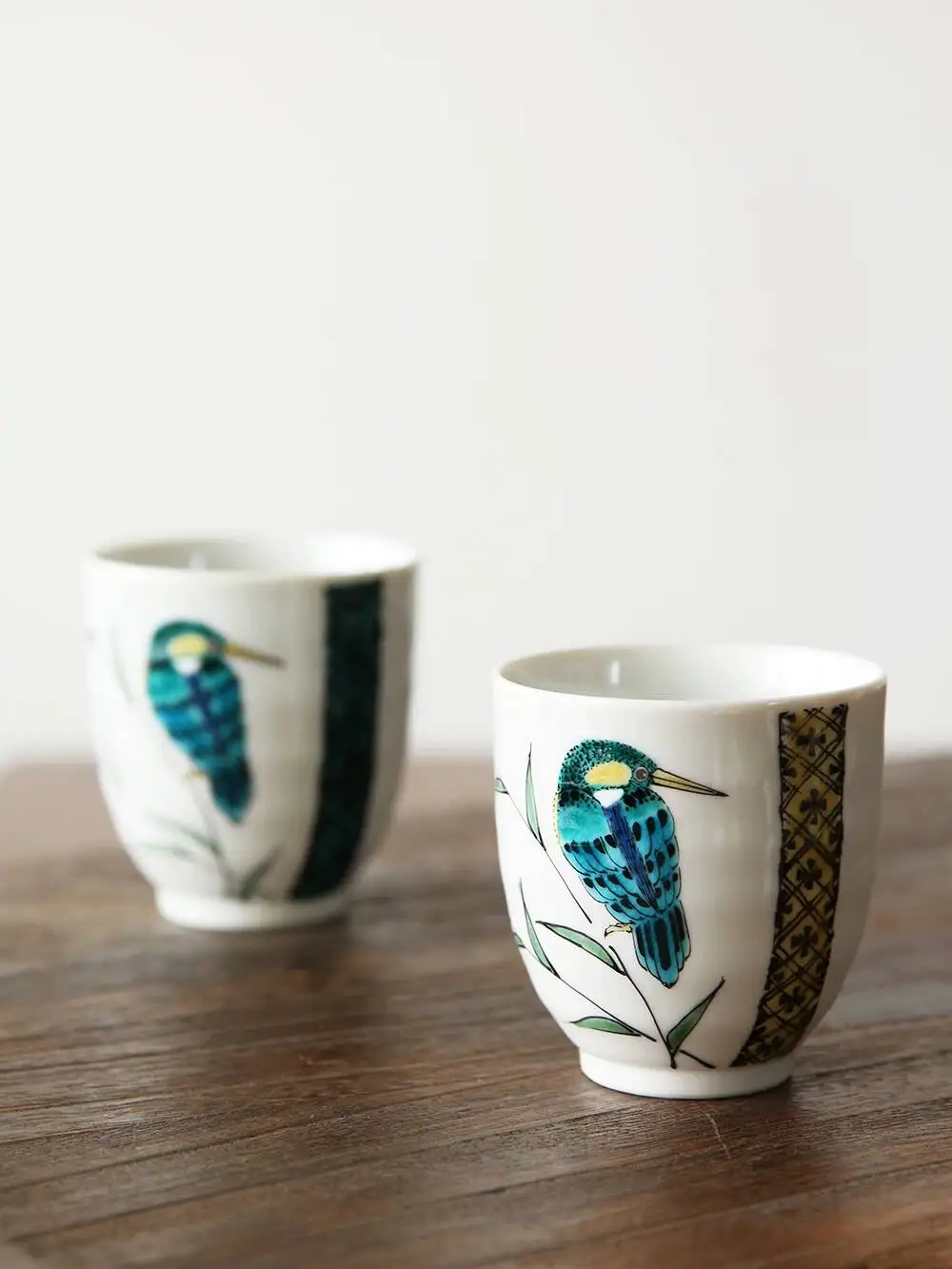 In Stock Japanese Imported Kutani Ware Hand-Painted Kingfisher Couple Tea Wedding Anniversary Gift Cups