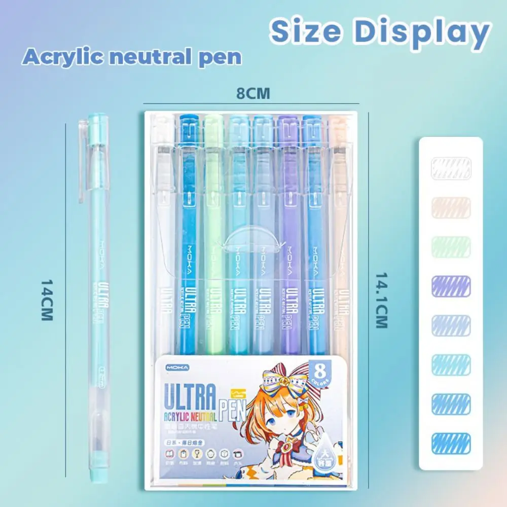 8 Warna/Set DIY Buku Tempel Pena Netral Akrilik Cepat Kering Pena Cat Air Warna Kapasitas Besar Alat Tulis Lukisan Gambar