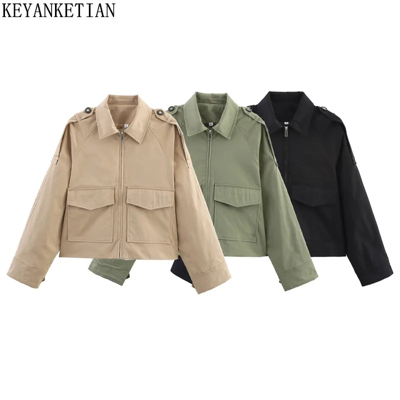 

KEYANKETIAN, осенняя новая женская одежда, короткий плащ с лацканами на плечах и карманами на молнии, женский плащ