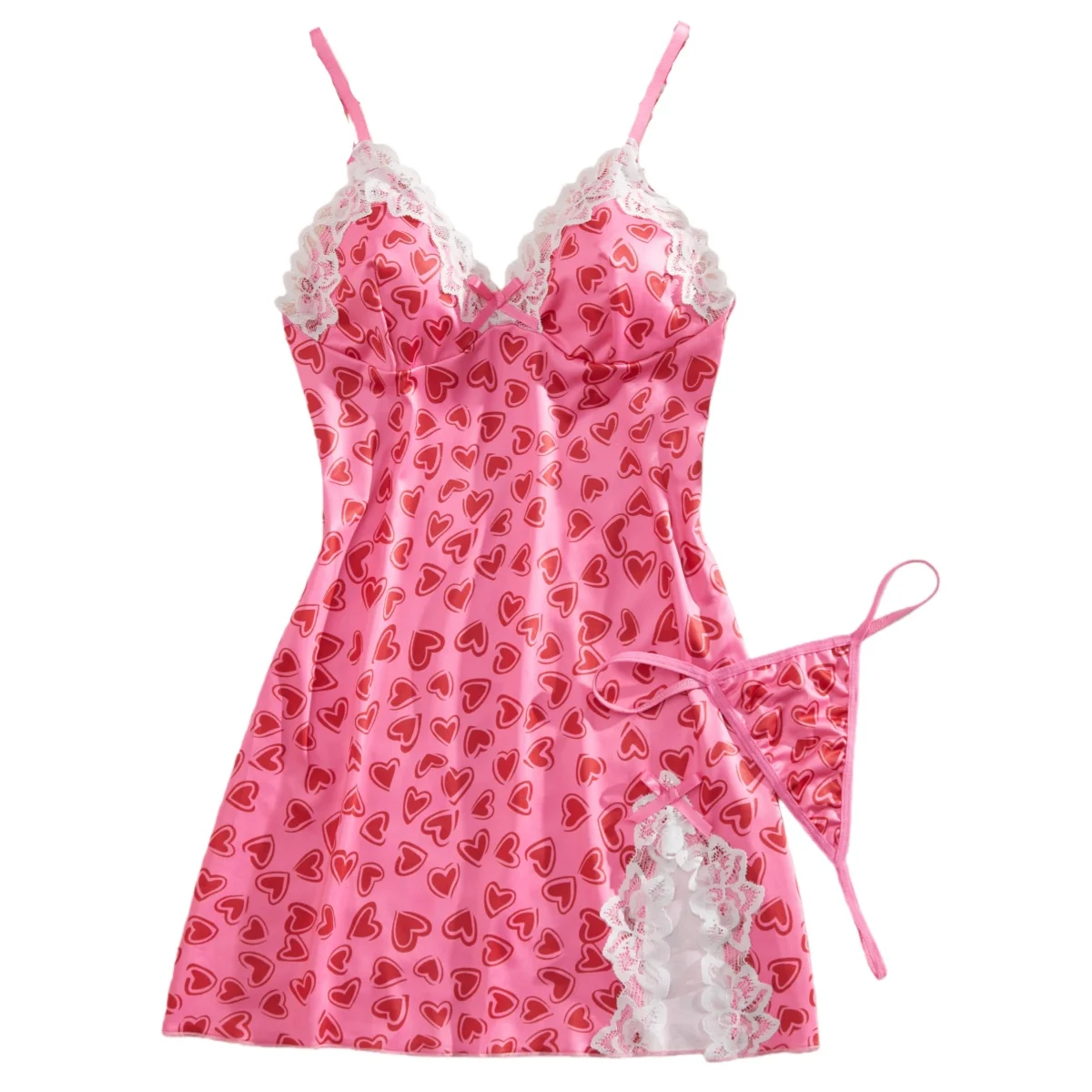 

Сексуальное шикарное женское мини-платье без рукавов с принтом в виде сердец, V-образным вырезом и высоким боковым разрезом, комплект из 2 предметов
