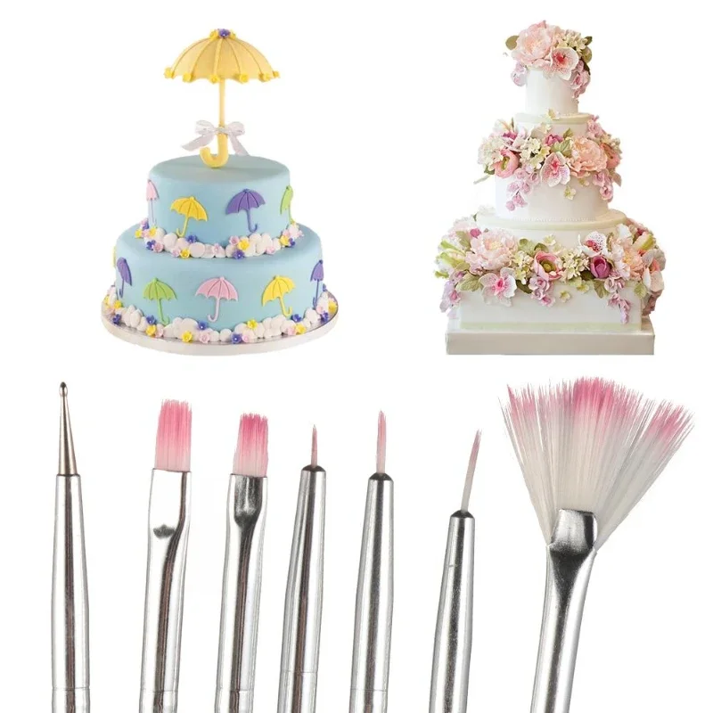 7pcs/set Fondant Cake Painting Brush Decorating Painting Dusting Promotion Icing Pastry Cake Pen Brush DIY Sugar Craft Tool