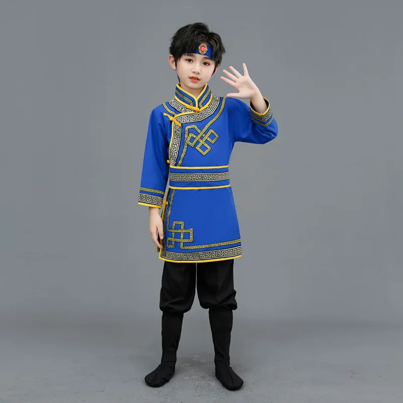 Dziecięcy mongolski męski kostium taneczny Odzież mniejszościowa Tatary Dzieci Chłopcy Chiński styl Studenckie kostiumy na występy