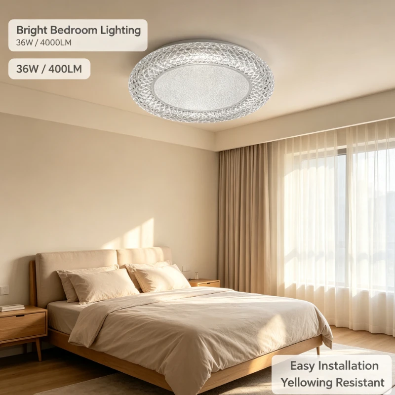 Modern Led Ceiling Light Round Fixture With Diamond Cut Crystal Rim And Sparkle Panel For Living Room Bedroom Luxury Home
